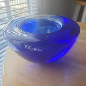 Kosta Boda Cobalt Blue Swirl Crystal Art Glass Votive Made in Sweden